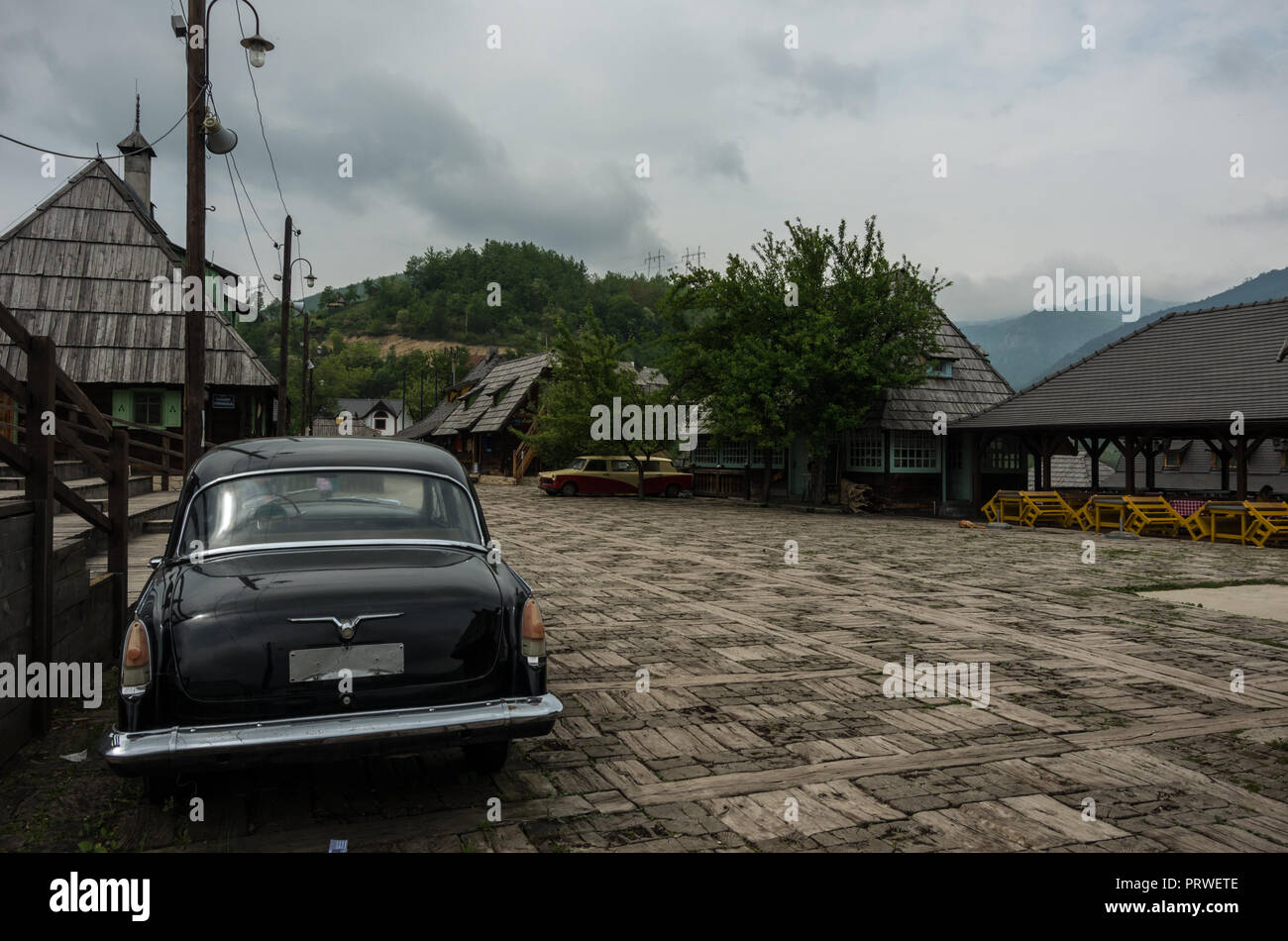 Mokra Gora, Serbia - May 6, 2018: Drvengrad (Mecavnik/Kustendorf) Eco village built by Emir Kusturica in Mokra Gora of in Western Serbia Stock Photo