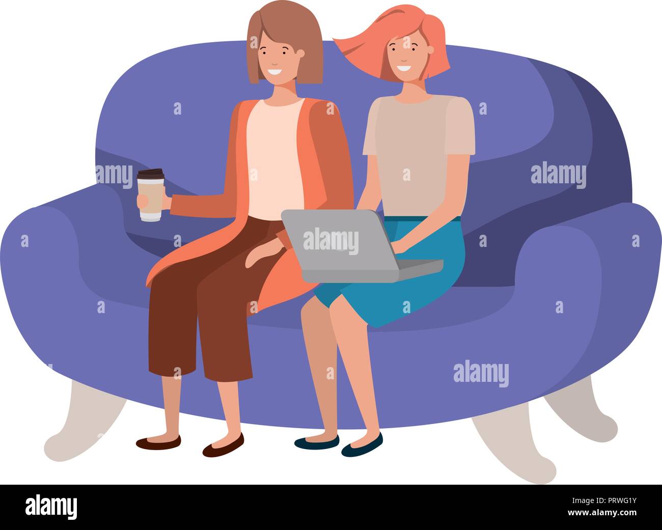 young women sitting on sofa avatar character Stock Vector Image & Art ...
