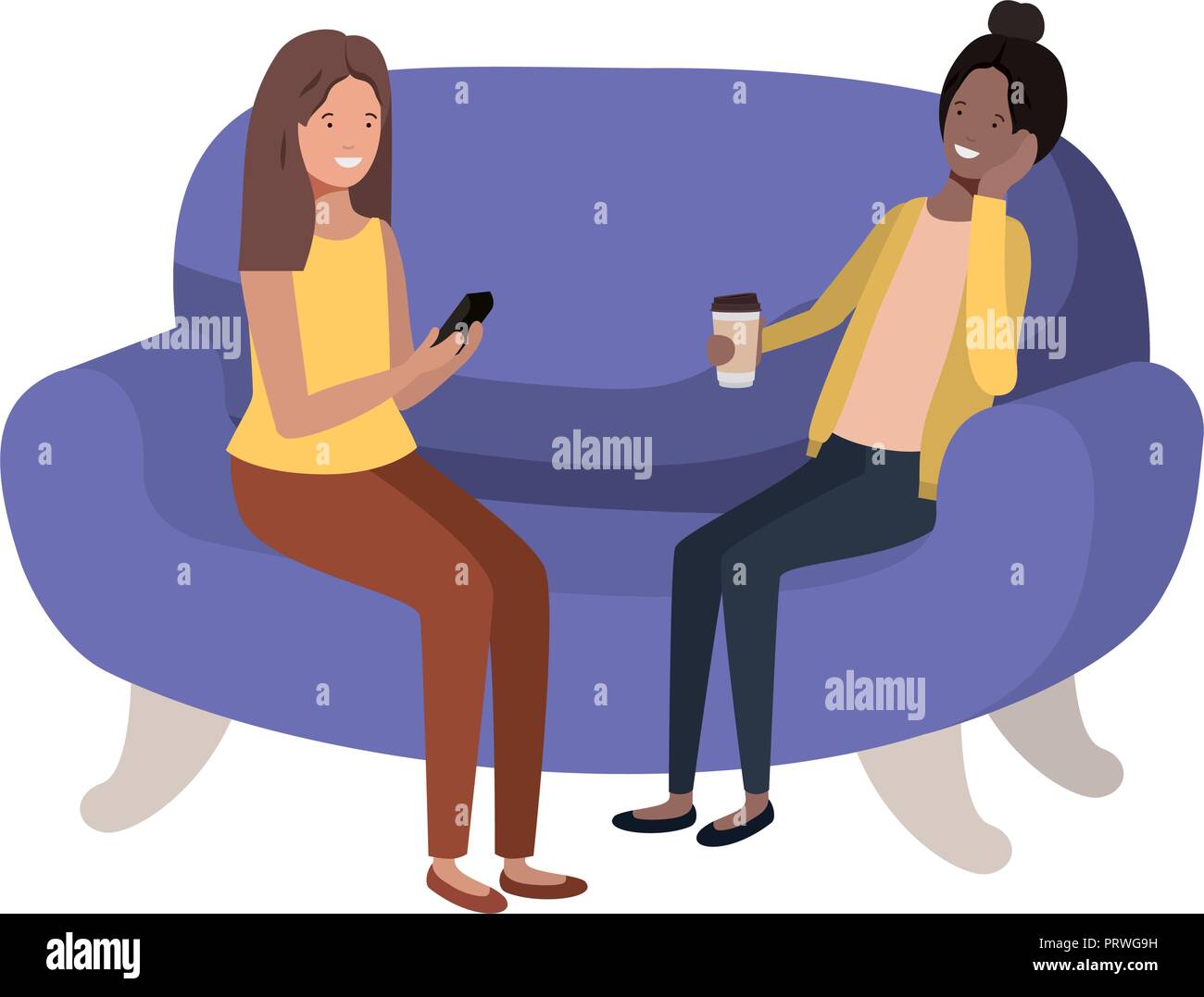 young women sitting on sofa avatar character Stock Vector Image & Art ...
