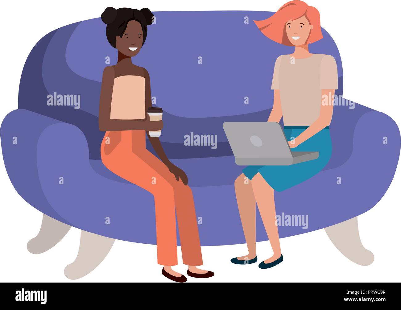 young women sitting on sofa avatar character Stock Vector Image & Art ...