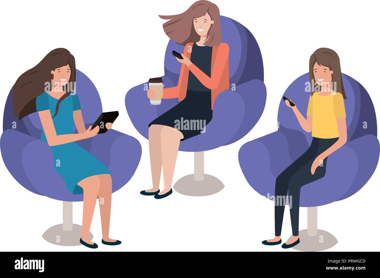 young women sitting on sofa avatar character Stock Vector Image & Art ...