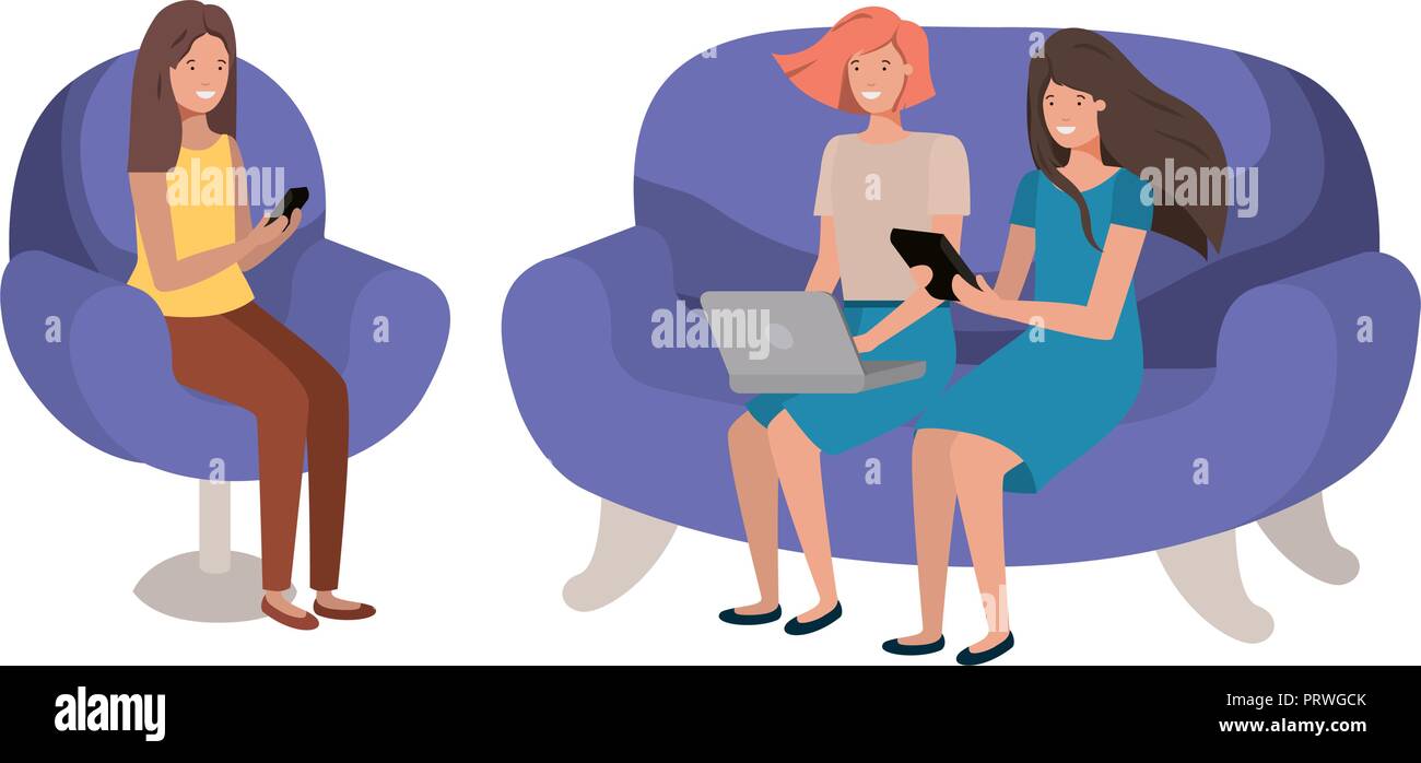 young women sitting on sofa avatar character Stock Vector Image & Art ...