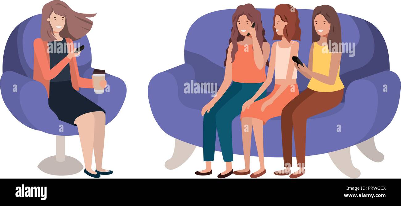 young women sitting on sofa avatar character Stock Vector Image & Art ...