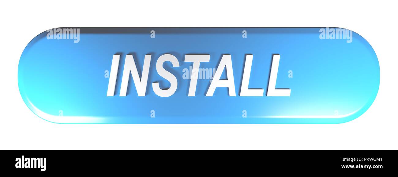 Blue rounded rectangle push button INSTALL - 3D rendering Stock Photo ...