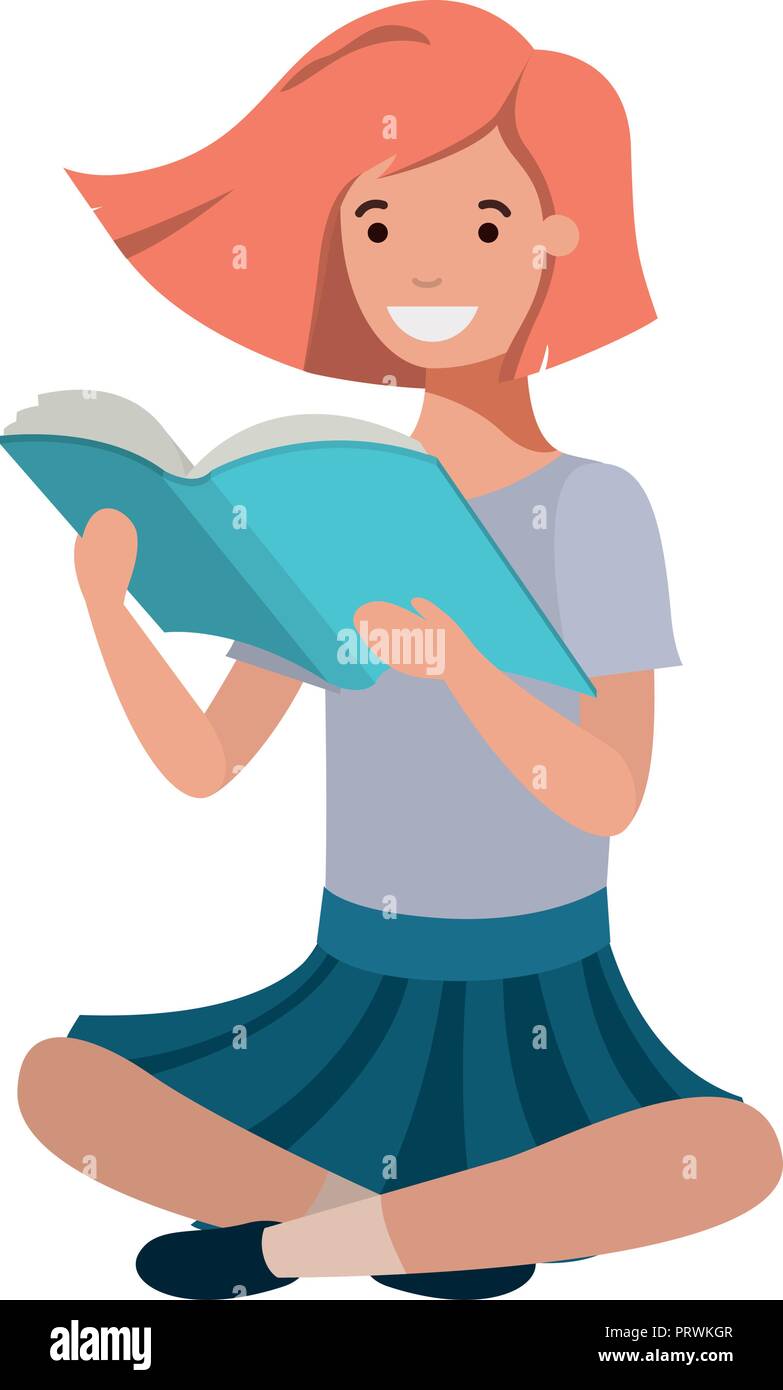 young student girl sitting reading book Stock Vector Image & Art - Alamy