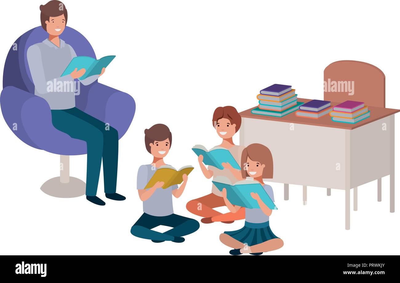 teacher reading in the classroom with students Stock Vector