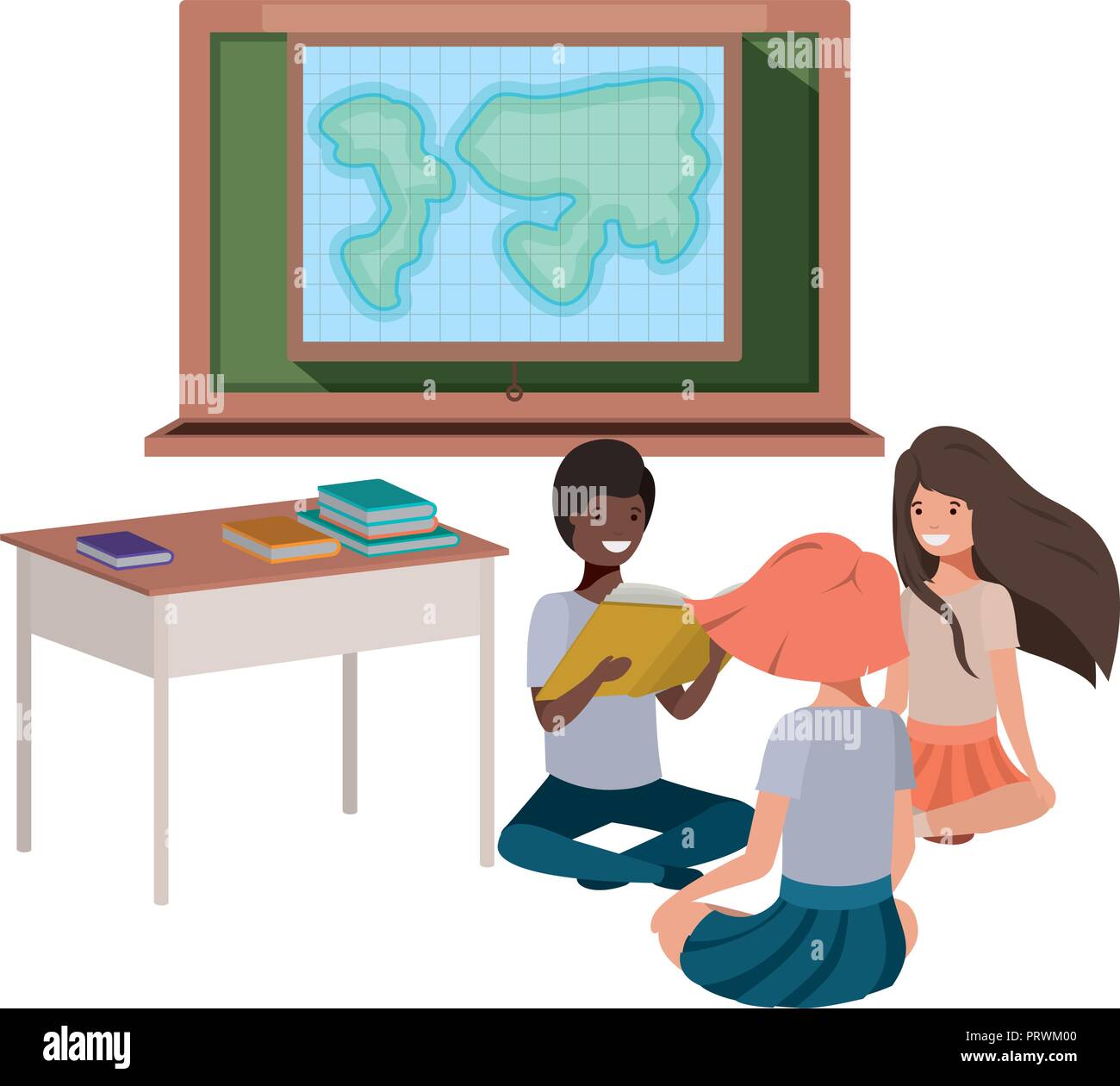 young students in geography classroom Stock Vector