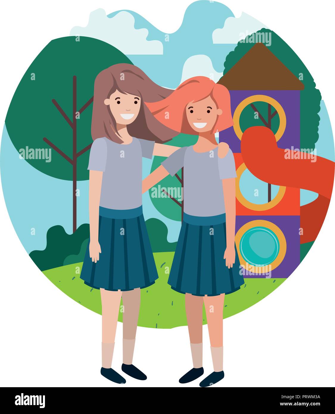 friendly teenagers girls at the amusement park Stock Vector Image & Art ...