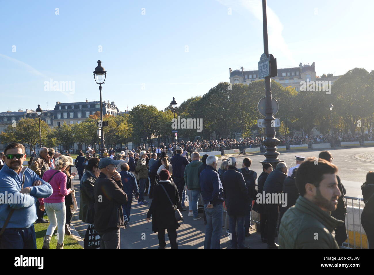 Paris, France. 5th Oct 2018. National homage for the death at 94 years of Charles Aznavour, French singer. Presence of Emmanuel and Brigitte Macron, the French presidential couple .5 October 2018. Paris, France, Invalides.10h.  ALPHACIT NEWIM / Alamy Live News Stock Photo