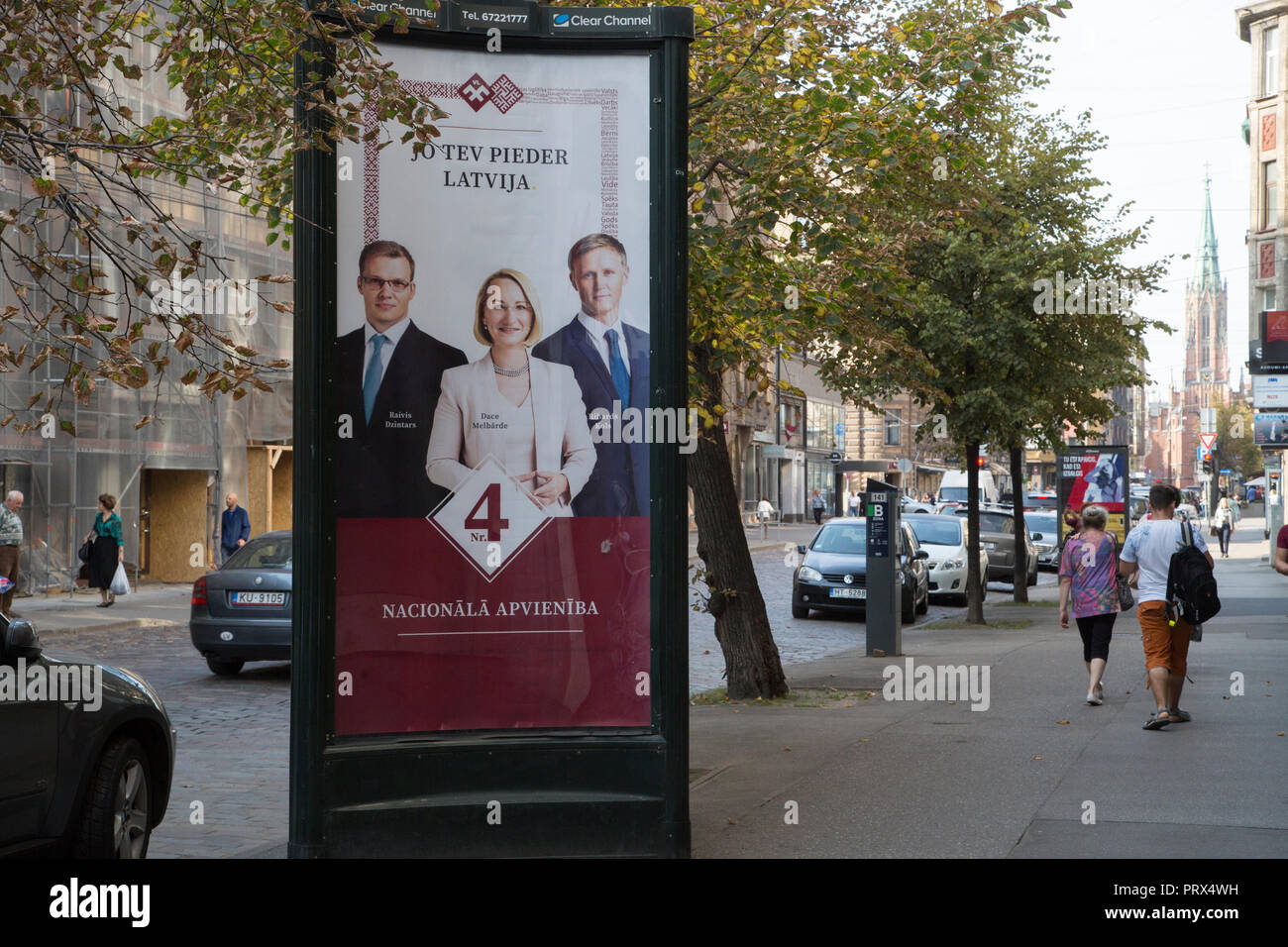 09 September 2018, Latvia, Riga: An election poster of the co-ruling  national conservative party National