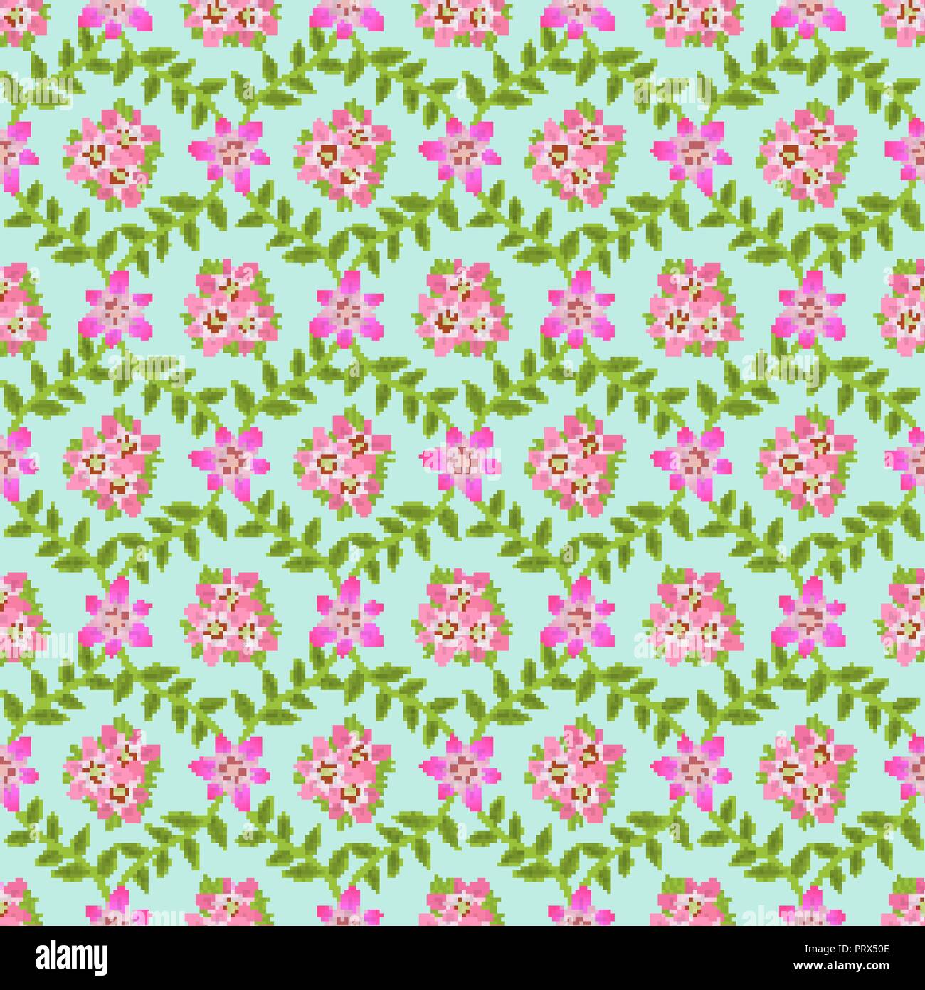 Seamless flower pattern from bright lilies and branches with leaves. A summer background from flowers. Vector illustration. Stock Vector