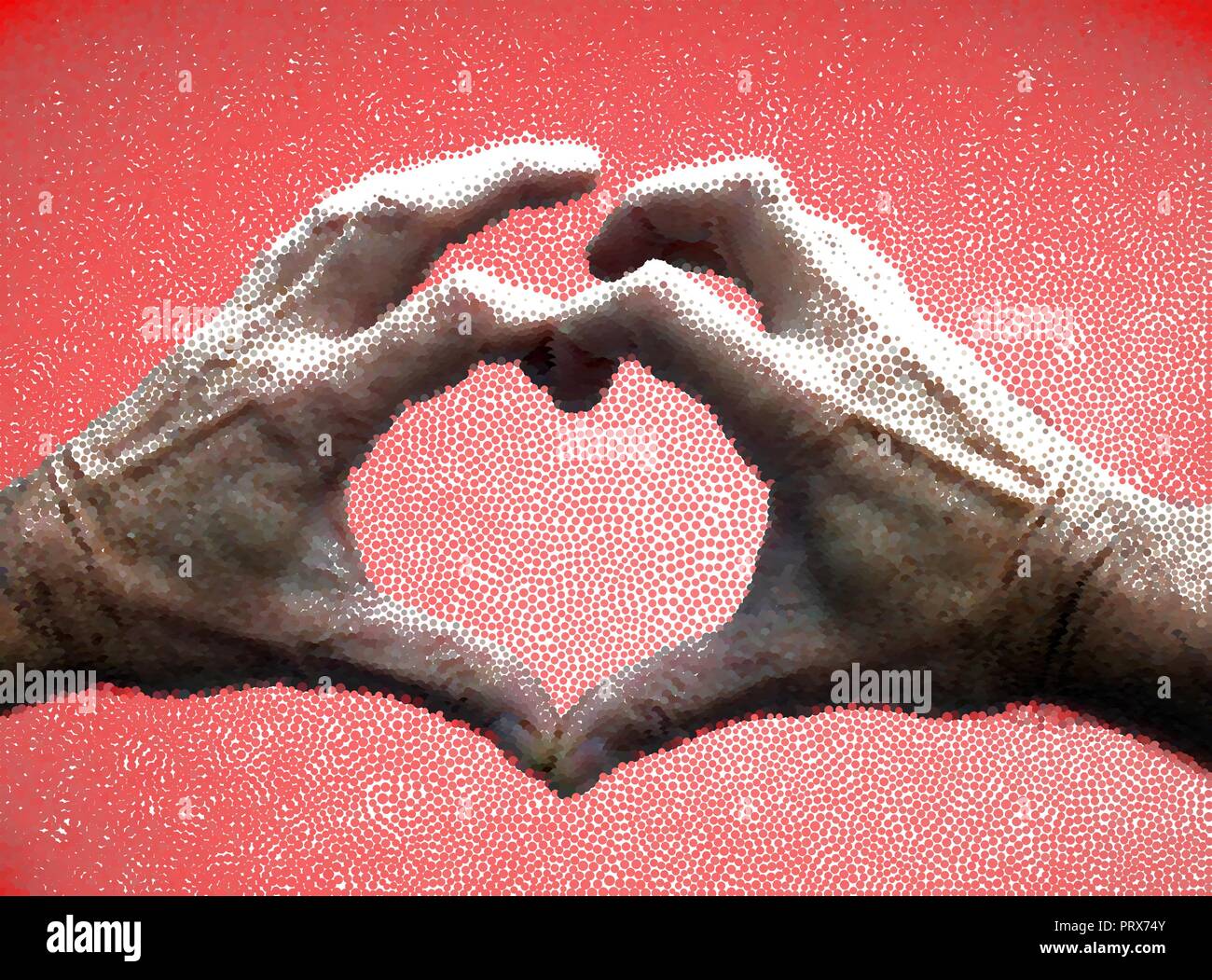 Spotty red  heart shape made by mans hands Stock Photo