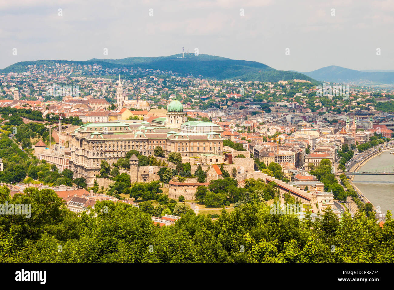 Buda Castle Royal Palace on Castle Hill, Budapest, Hungary. View from Gellert Hill, beautiful cityscape. Stock Photo