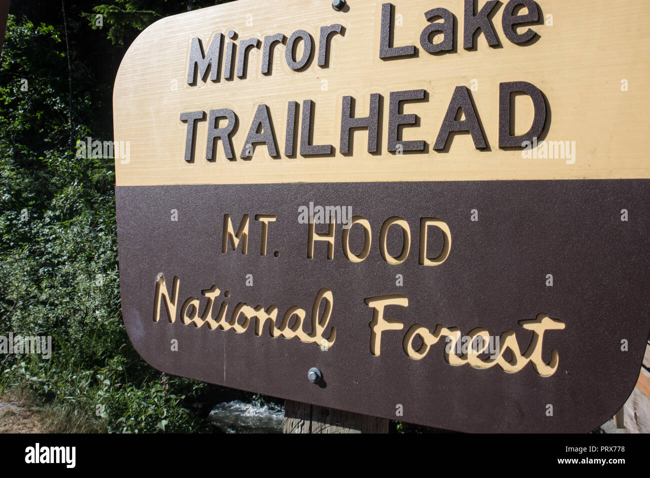 Mirror Lake Trailhead sign in Oregon s Mt. Hood National Forest Stock Photo Alamy