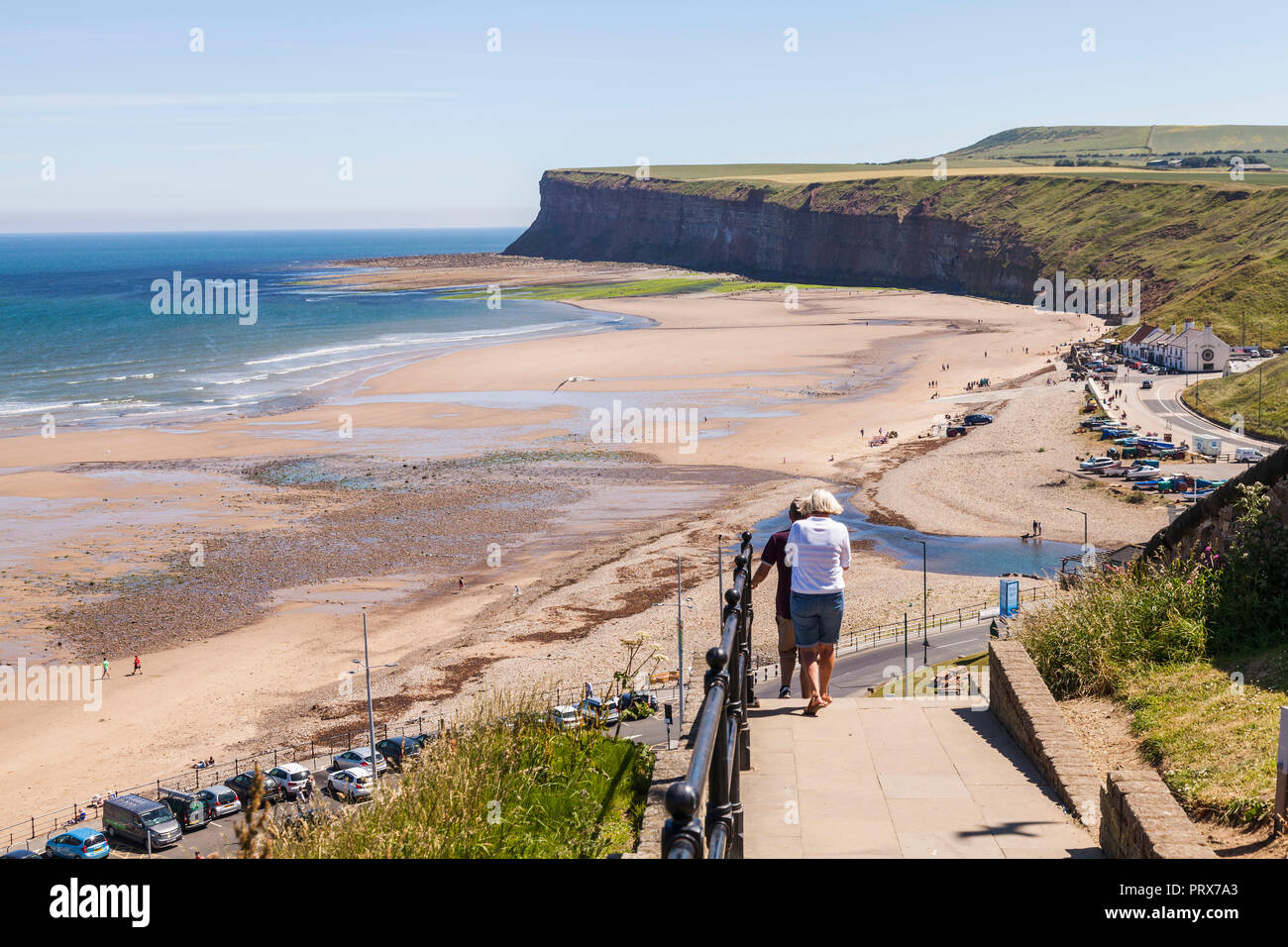 Cliff top  view of the beach and cliffs at Saltburn by the Sea,England,UK Stock Photo