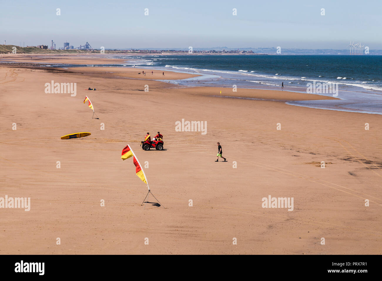 The safe swimming area marked out by flags by the lifeguards at