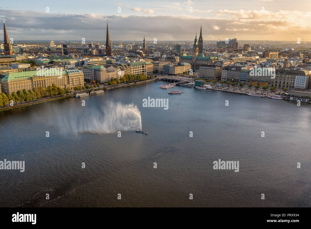 Aerial view of alster fountain in Hamburg Stock Photo