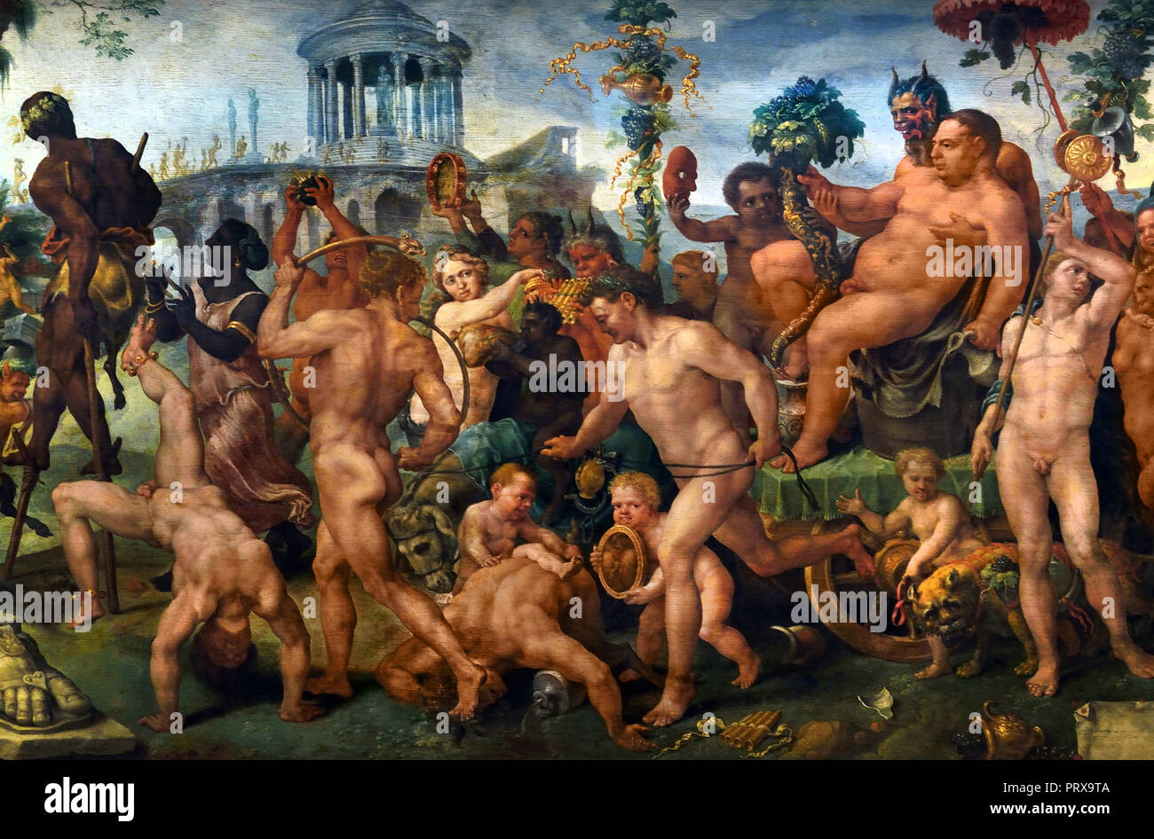 The Triumphal Procession of Bacchus 1536 - 1537 Martin- Maerten van Heemskerck 1498-1574 active Haarlem - Rome Dutch The Netherlands ( Bacchus was the Roman god of agriculture, wine and fertility, copied from the Greek god Dionysus.  ) Stock Photo