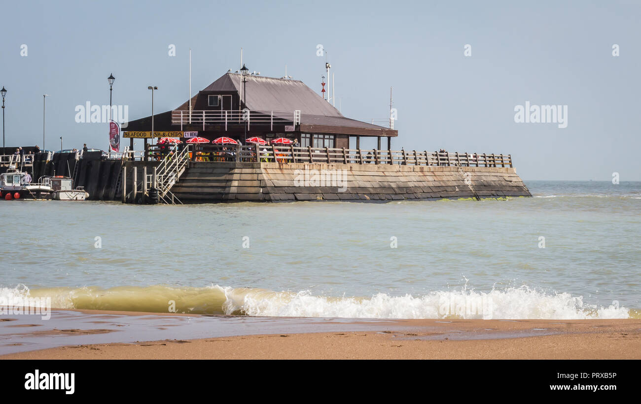 Broadstairs, UK - April 14, 2018 - Pier cafe in Viking Bay in the popular seaside town Stock Photo