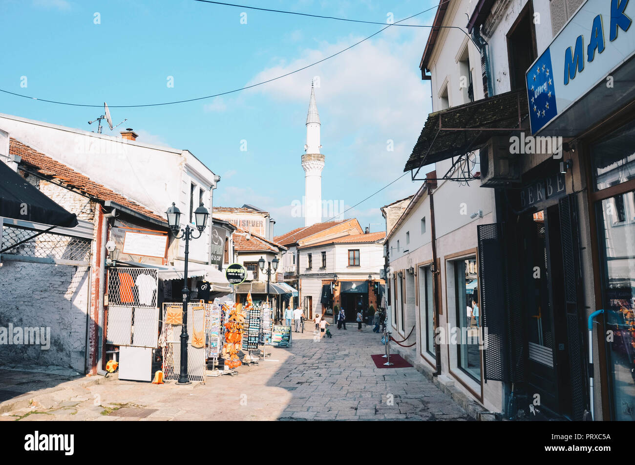 Street in the Old Bazaar, Skopje, Republic of Macedonia, September 2018 Stock Photo