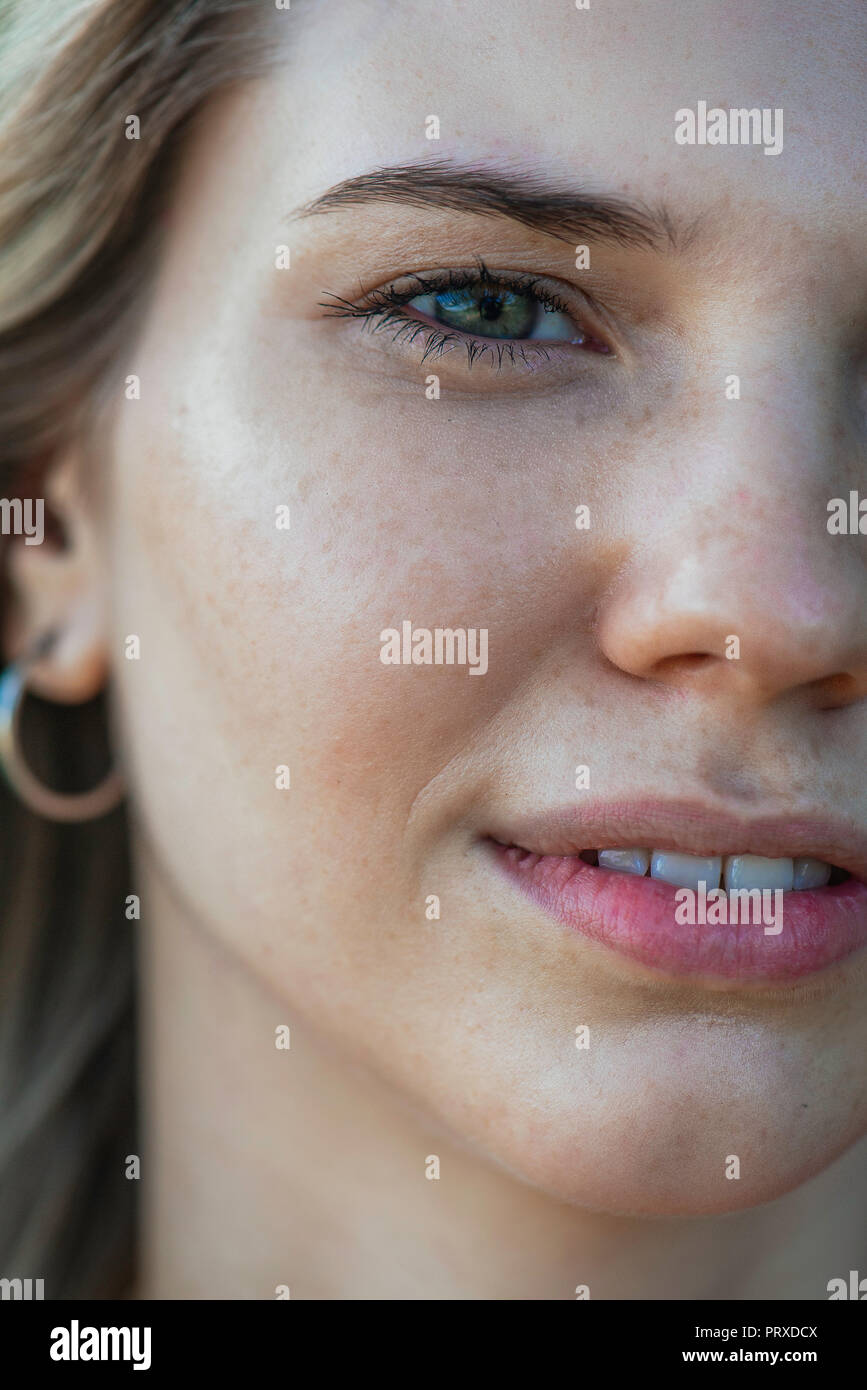 Blonde woman eyes up close hi-res stock photography and images - Alamy