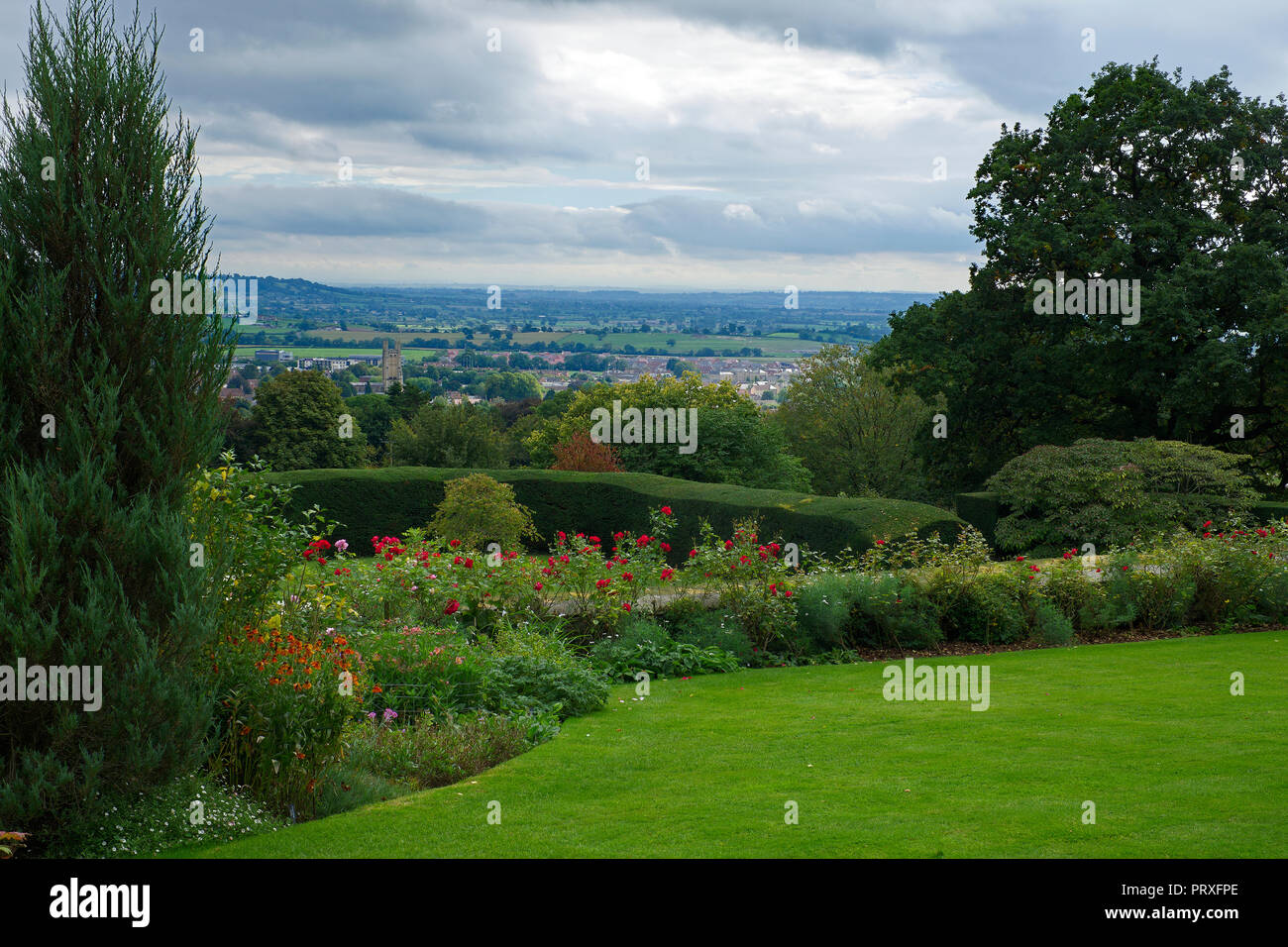 Overlooking the City of Wells from Milton Lodge in Wells, Somerset, UK Stock Photo