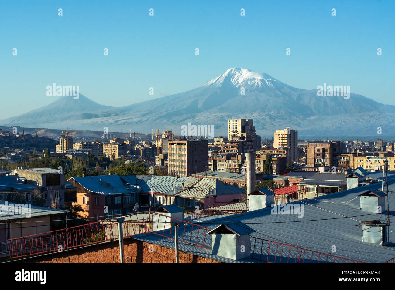 Mount Ararat as viewed across the roof tops of the Yerevan, the capitol