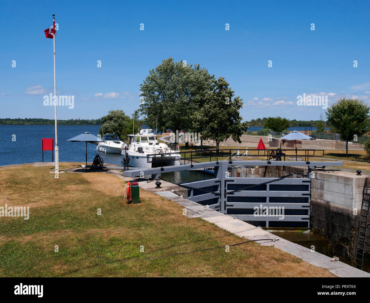 Waiting for the locks at Kingston Mills, Rideau Canal, Ontario Stock