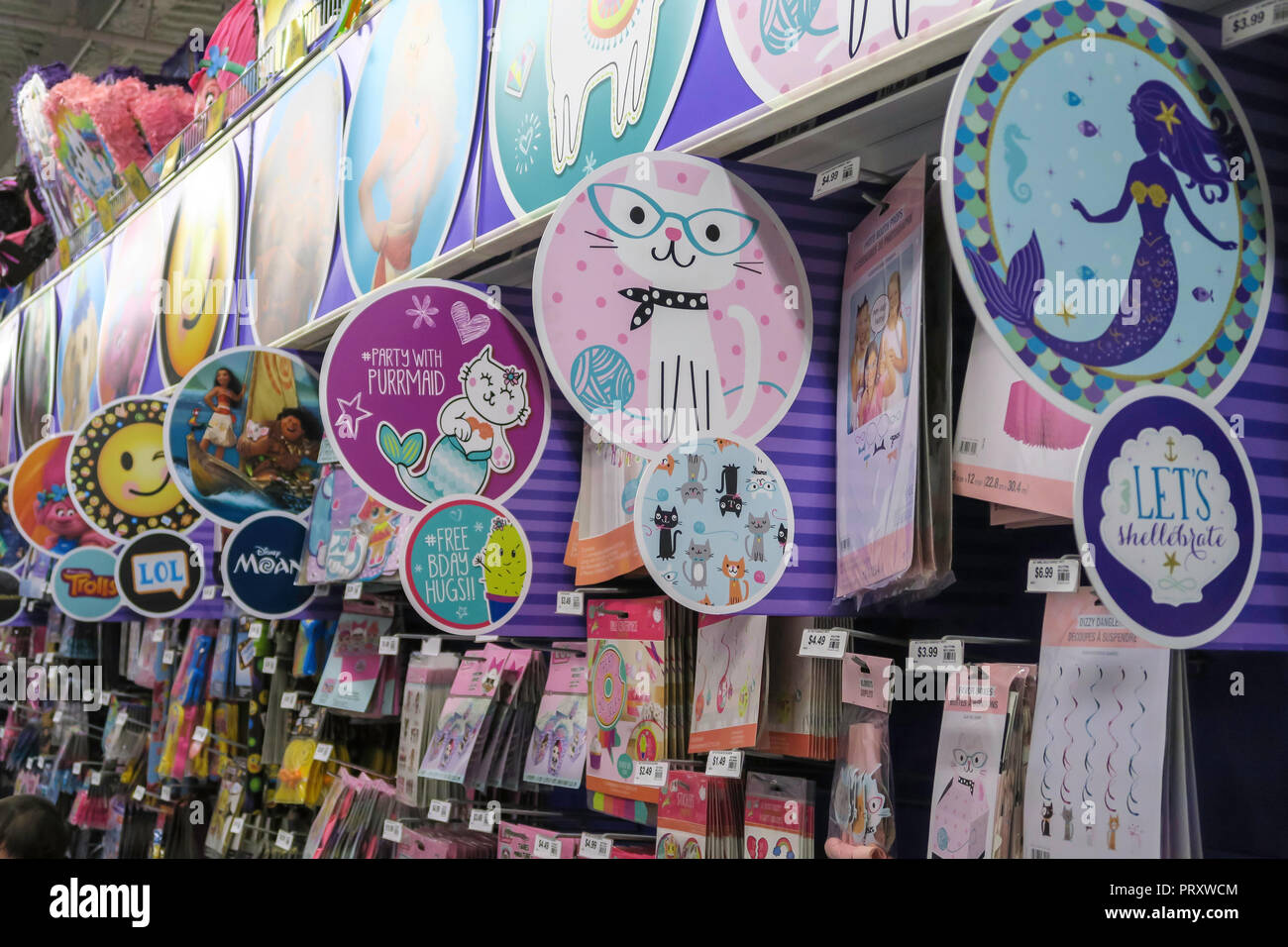 Party supplies for sale at the Party City store, NYC, USA Stock Photo