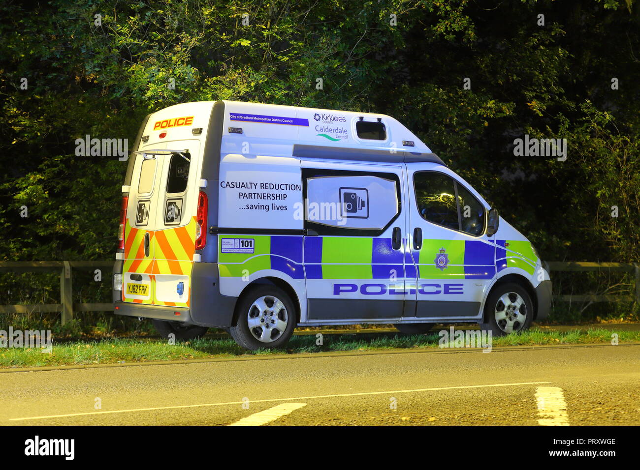 A mobile speed camera van from West Yorkshire Police Force parked in a lay by in Methley , West Yorkshire Stock Photo