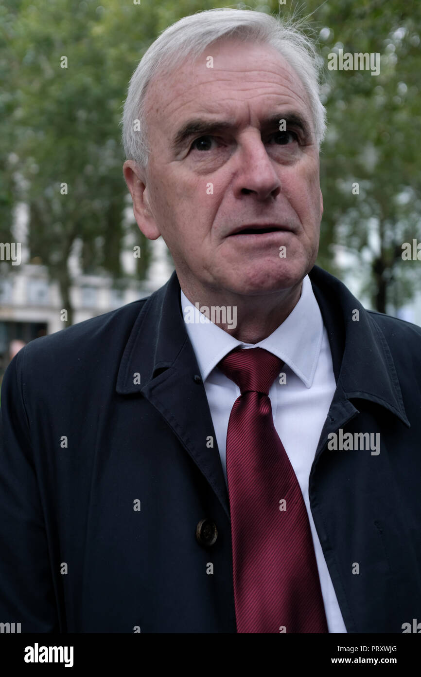 John McDonnell, Labor Member of Parliament seen during the demonstration. Wetherspoons, TGI Fridays, and McDonald's workers rally together in London to demand better working conditions and a fair pay in the hospitality industry. Stock Photo