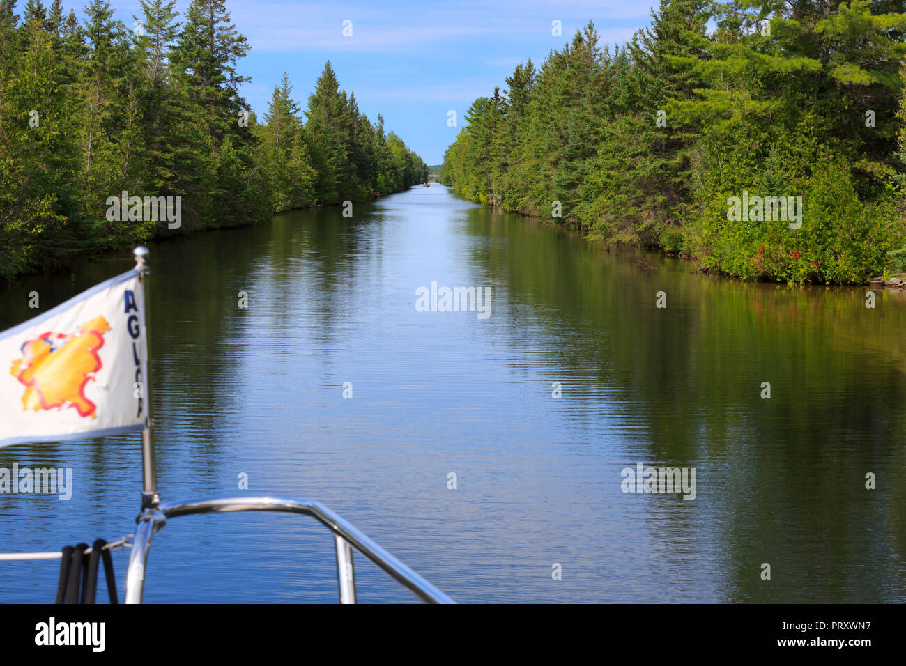 Narrow cut on the Trent Severn Waterway between Mitchell Lake and Canal Lake Stock Photo