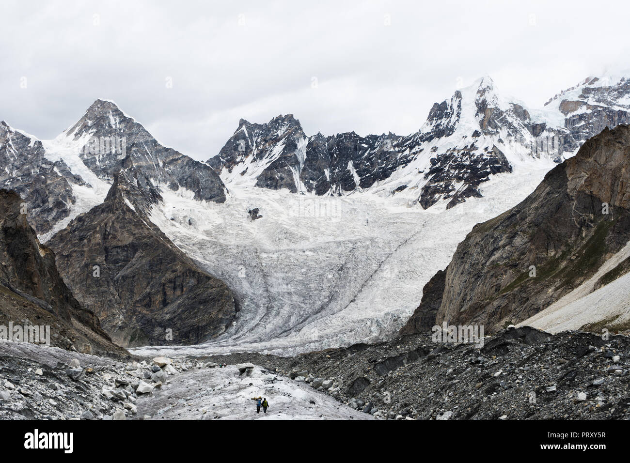 Meeting point of Masherbrum glacier and Gondogoro glacier, Karakoram, Pakistan Stock Photo