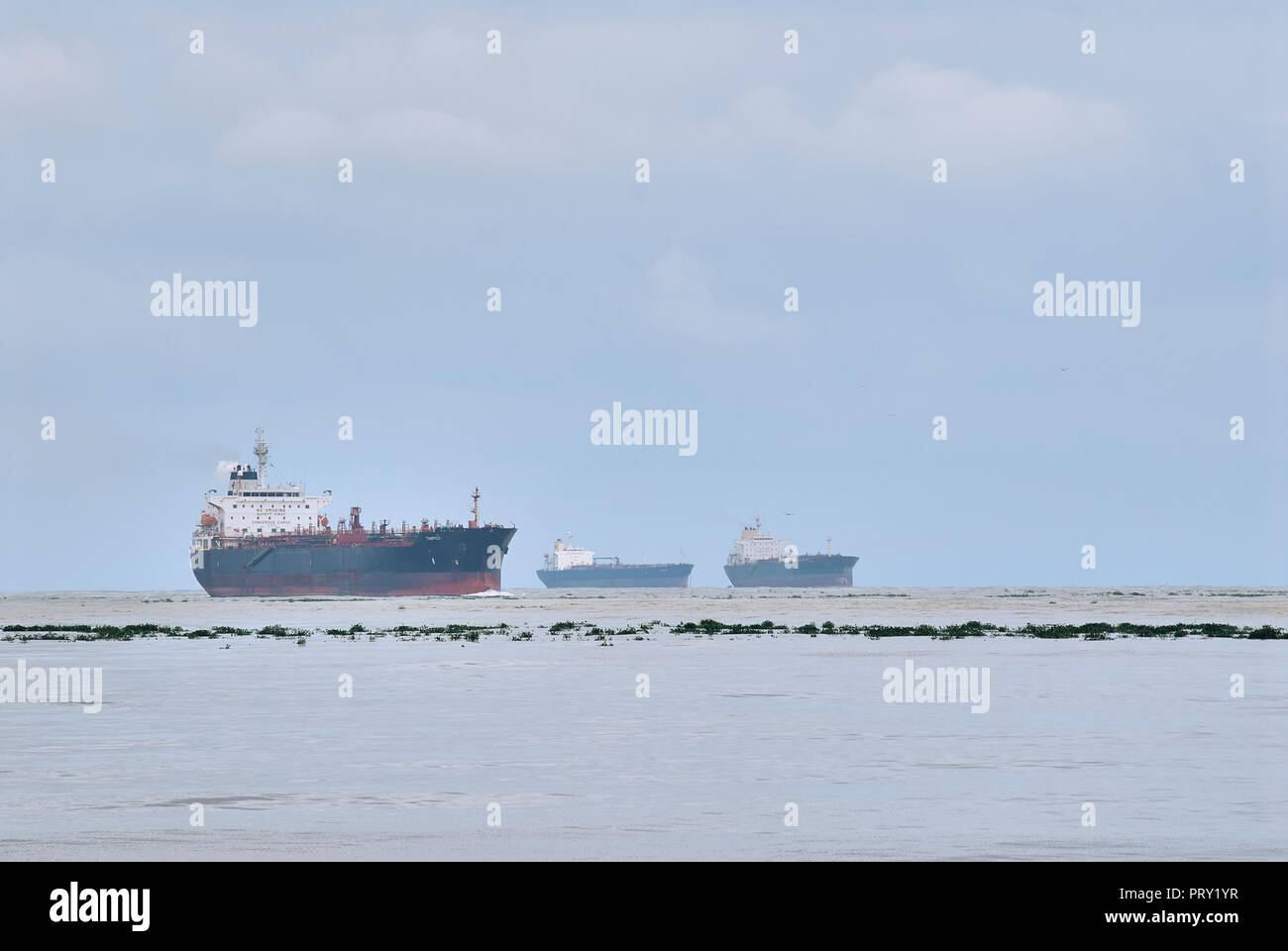 COATZACOALCOS, VER/MEXICO - SEPT 28, 2018: 'Tampico' oil and chemical tanker ship enters the river to the Pajaritos logistics terminal Stock Photo