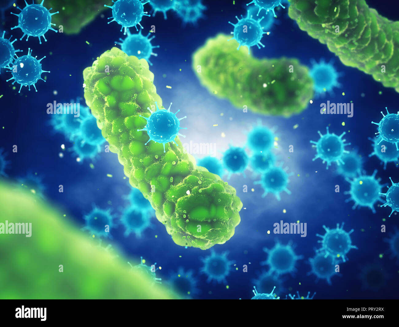 Pathogenic bacteria and viruses , Microscopic germs that cause infectious diseases , Viral and bacterial infection Stock Photo