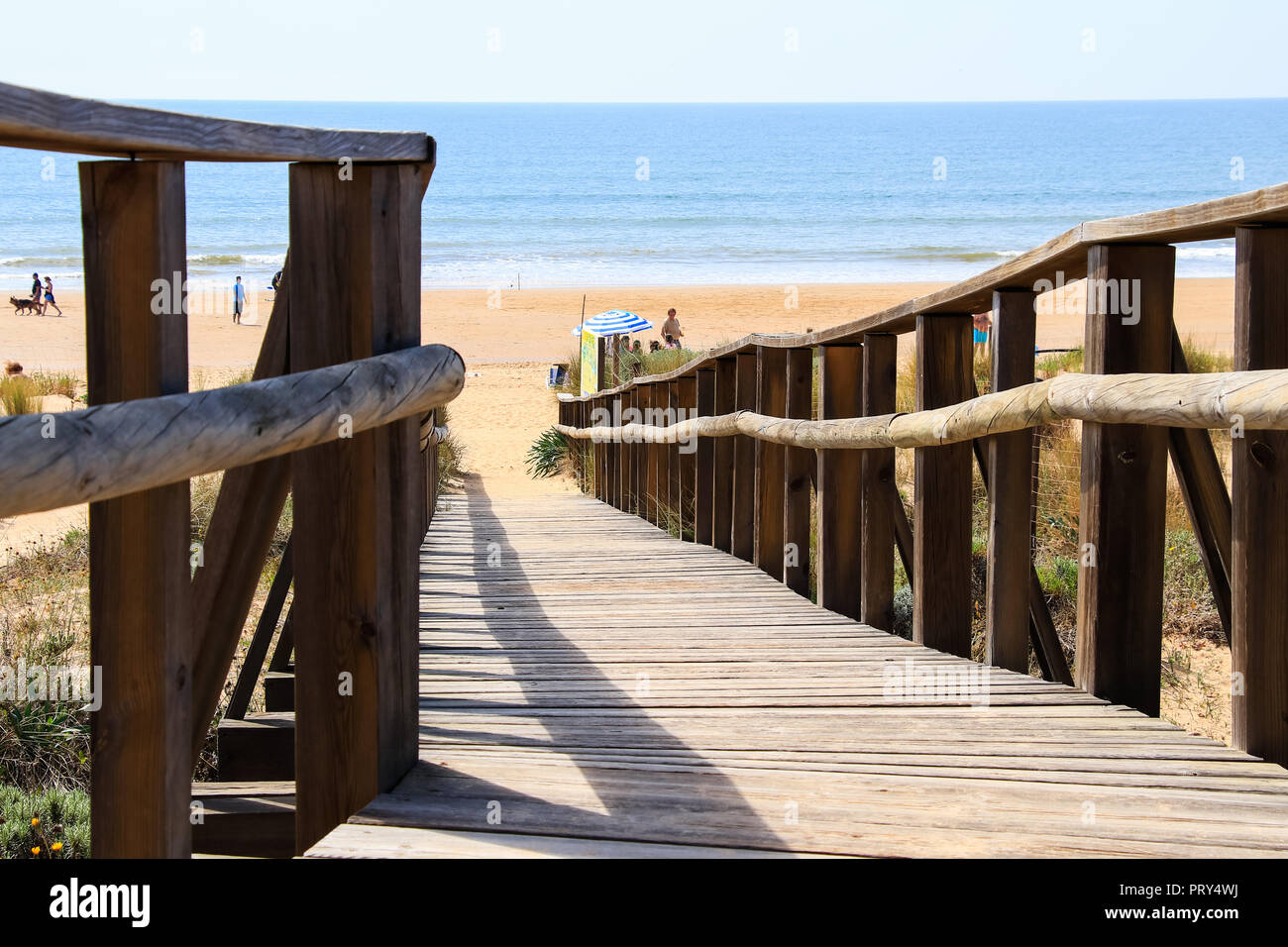 Punta Umbria, Huelva, Spain March 19, 2017 Wooden walkway leading to