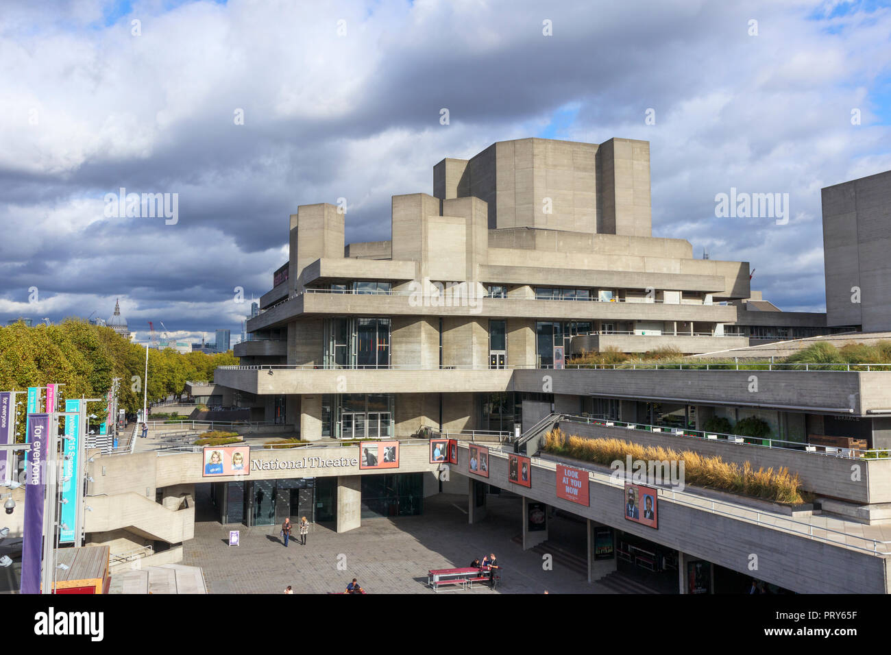 Royal National Theatre on the South Bank in Lambeth, London SE1, a prominent publicly funded performing arts venue, viewed from Waterloo Bridge Stock Photo