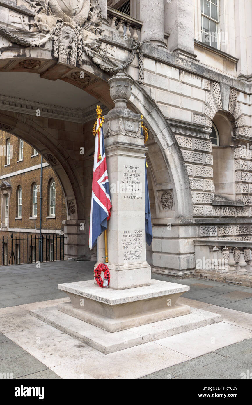Civil Service Rifles War Memorial, a First World War memorial designed by Edwin Lutyens on Somerset House Riverside Terrace, Strand, London WC2