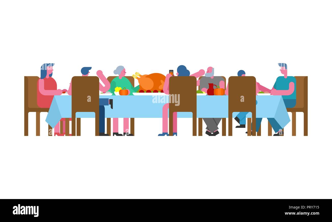 Thanksgiving family dinner. Turkey on big table. Traditional Autumn