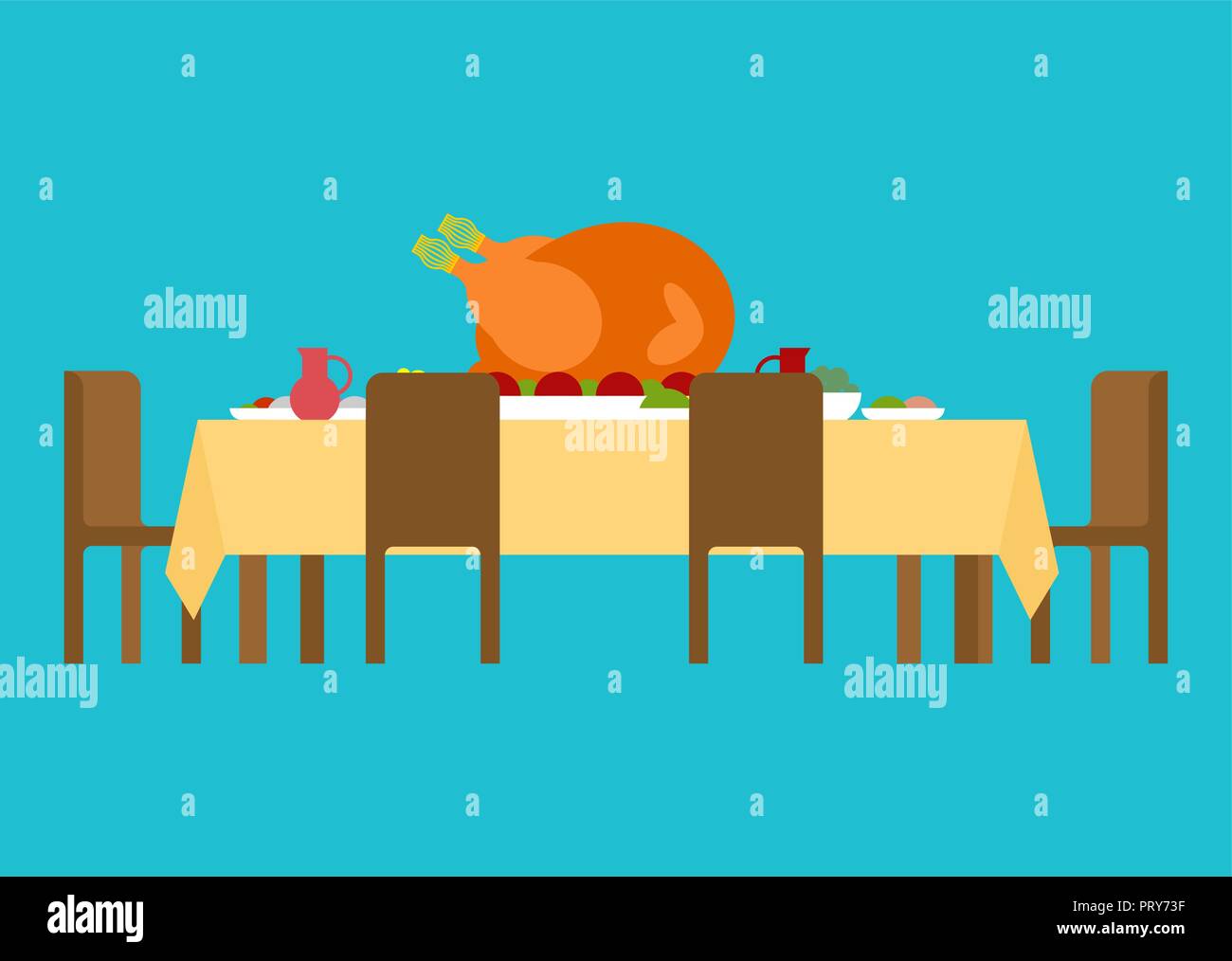 Turkey on table for thanksgiving day. National Family Autumn holiday
