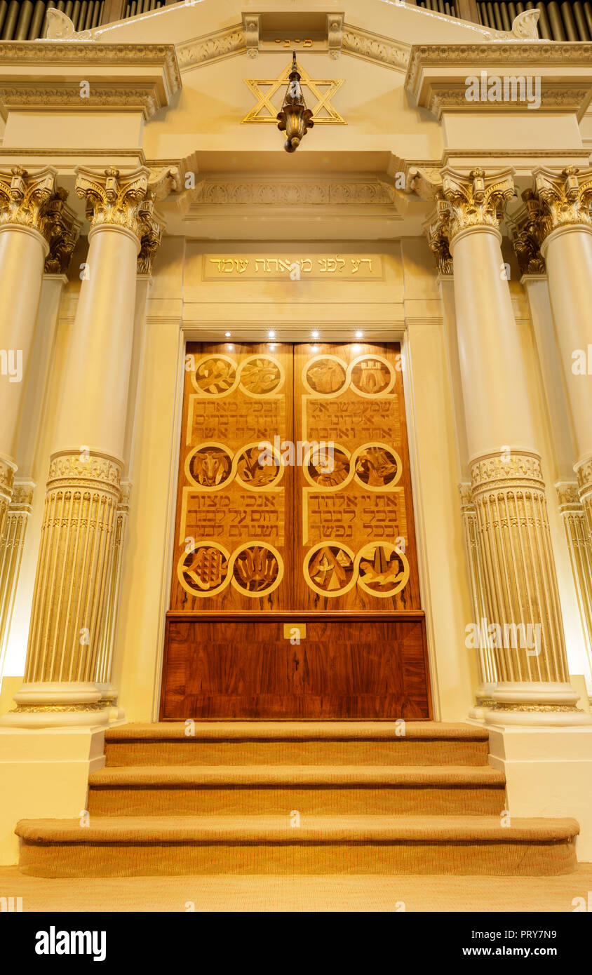 Oakland, California - September 30, 2018: The Torah Ark of Temple Sinai Reform Synagogue. Stock Photo