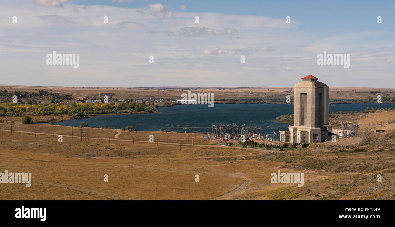 A power plant at Fort Peck Dam on the Missouri River in Montana. Stock Photo