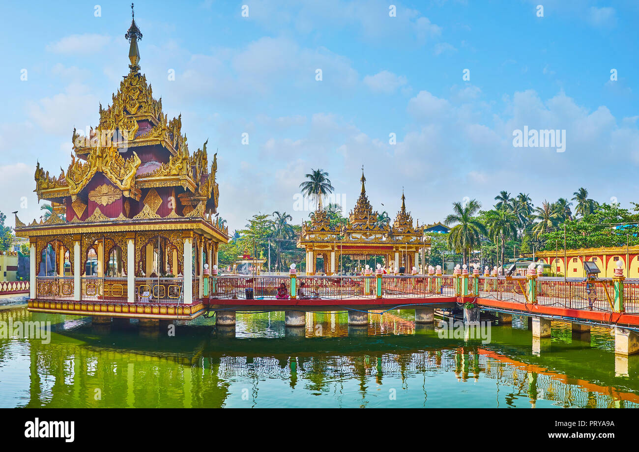 YANGON, MYANMAR FEBRUARY 27, 2018 Panorama of Kyay Thone Pagoda
