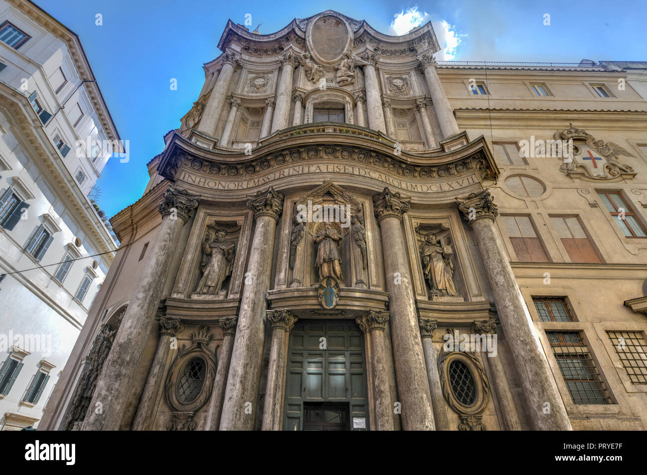 Church of San Carlo alle Quattro Fontane by Francesco Borromini in Rome, Italy. Stock Photo