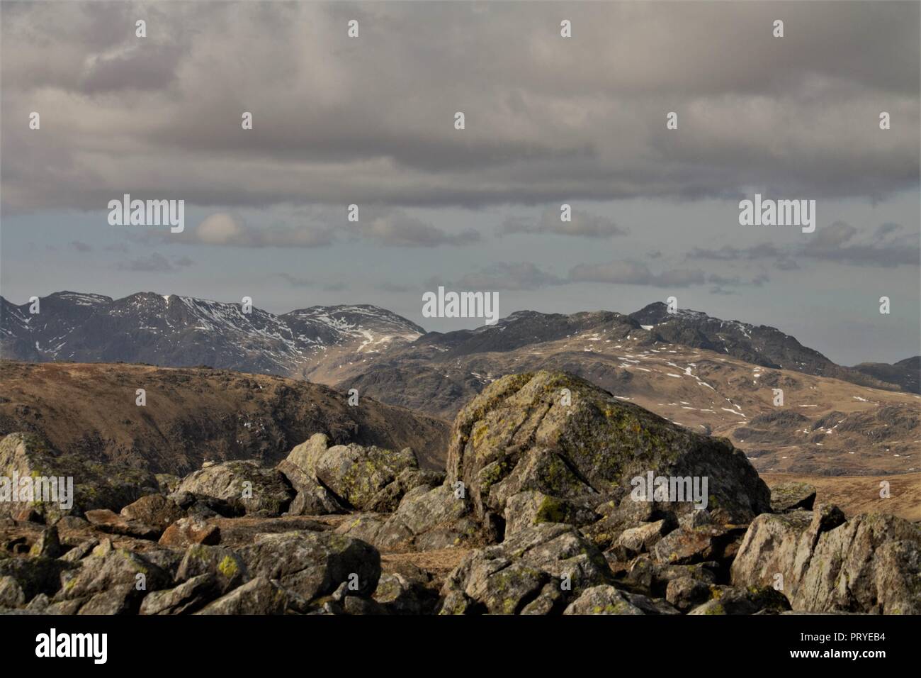 View towards the Scafell mountain range from Coniston Old Man in the