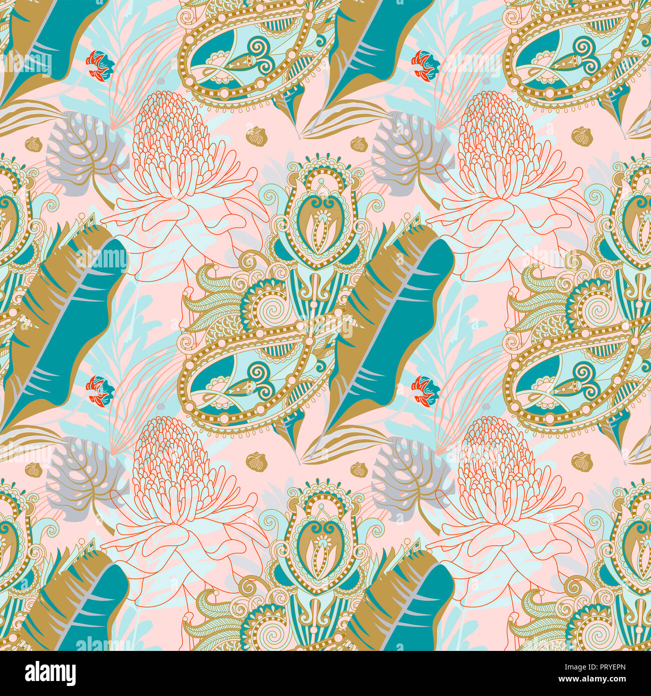 Artsy Flower Pattern original trendy seamless artistic flower pattern, beautiful tropical ...