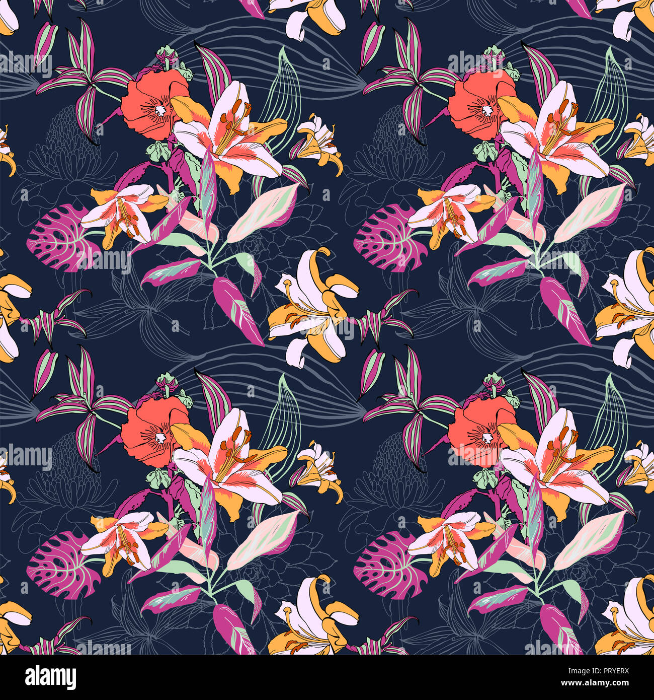 Artsy Flower Pattern original trendy seamless artistic flower pattern, beautiful tropical ...