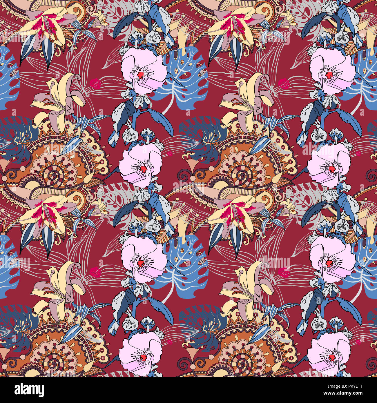 Artsy Flower Pattern original trendy seamless artistic flower pattern, beautiful tropical ...
