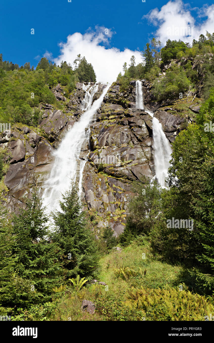 Nardis Waterfall, 130 meters high, Val Genova, Genova Valley, near Carisolo, Adamello-Brenta nature park Park, Vinschgau Stock Photo