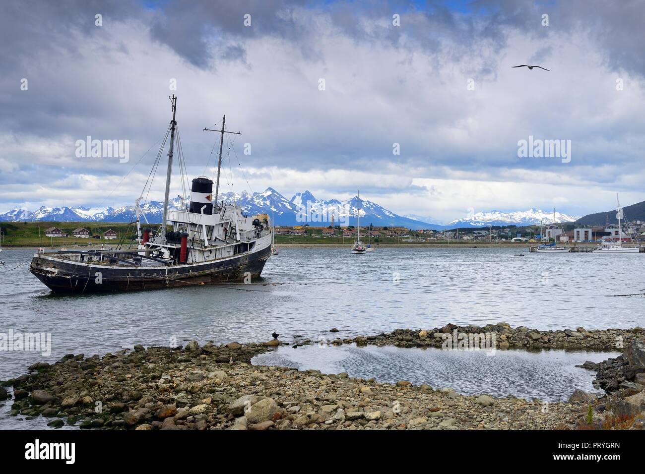Shipwreck in the Beagle Canal, Ushuaia, Tierra del Fuego Province, Tierra del Fuego, Argentina Stock Photo